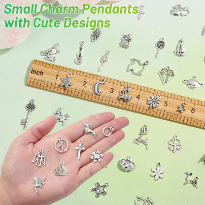 200Pcs Silver Charms for Jewelry Making and Bracelets, Wholesale Bulk Assorted Mixed Tibetan Earring Charms for DIY Necklace Bracelet Jewelry Making and Crafting