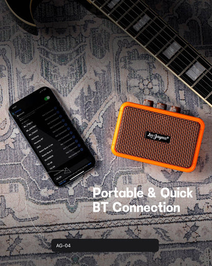Mini Guitar Amplifier - 5W Dual Speaker BT Wireless Guitar Amp， Rechargeable Battery, Clean/Overdrive Modes, Headphone Jack,Ideal for Practice & Performance (Orange)