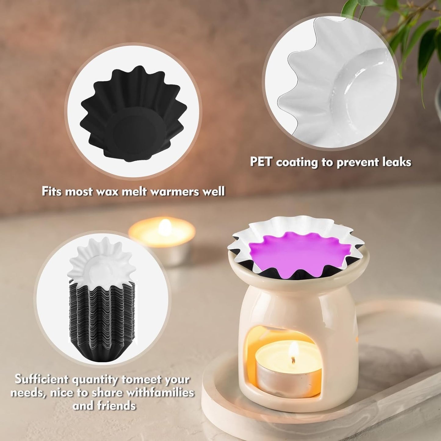 50Pcs Black Wax Melt Liners - Reusable, Leakproof, Easy Clean for Wax Burner, Wax Melters, Candle Warmers and Electric Wax Warmers