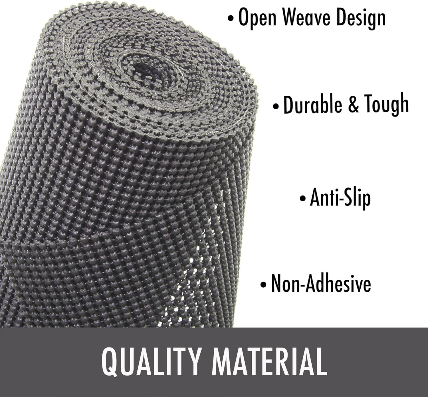 Brand Beaded Grip Durable Non-Adhesive Non-Slip Shelf and Drawer Liner, 12" X 20', Cool Gray