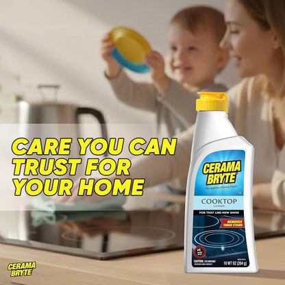 Glass Cooktop and Stove Top Cleaner Combo Kit - Includes Cleaning Tool, Razor, Scraper and 1 Pad to Remove Tough Stains - Use on Gas, Electric, Ceramic Surfaces, 10 Ounces, 4 Piece