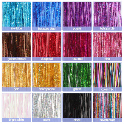 16 Colors Hair Tinsel Kit,  48 Inches 3300 Strands Tinsel Hair Extensions, Fairy for Christmas Halloween Cosplay Party, Highlights Sparkling Glitter Hair