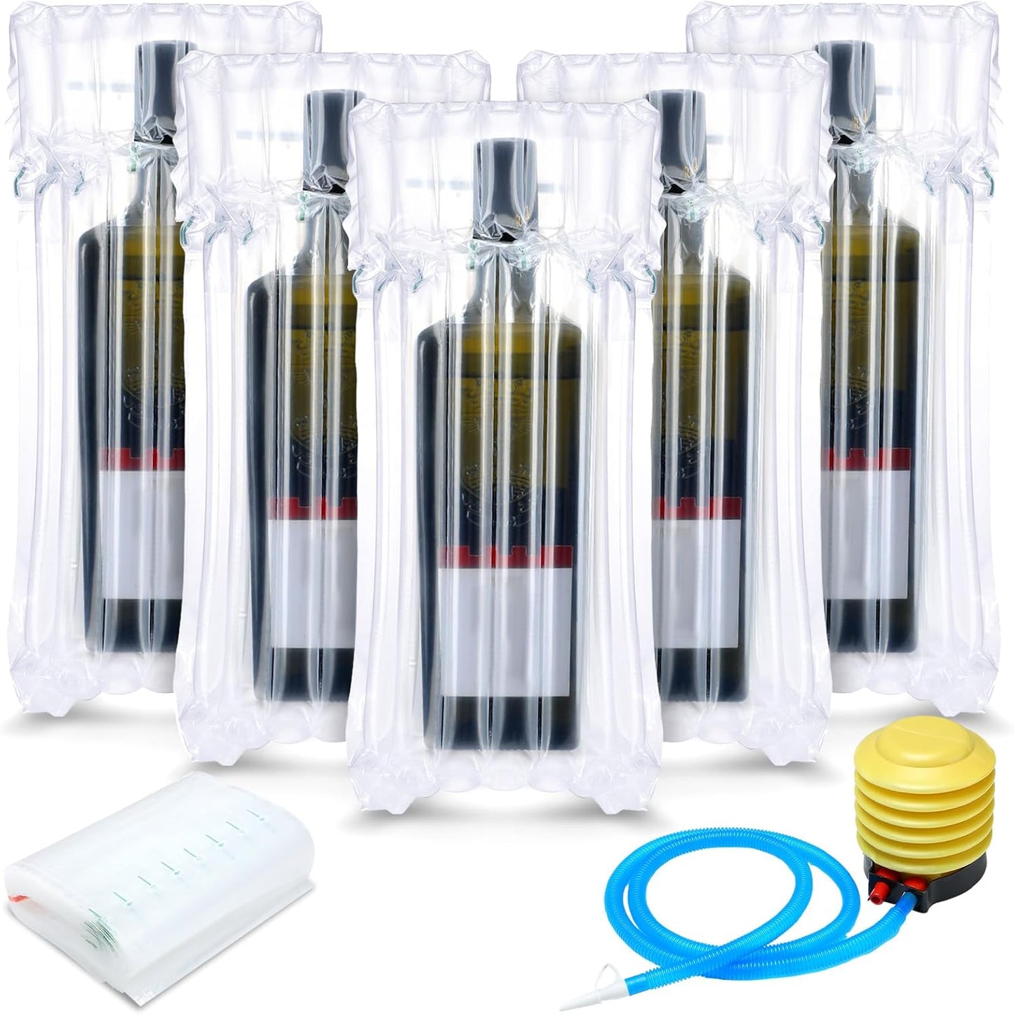 150 Pcs Wine Bottle Protector Bags for Travel Inflatable Air Column Wine Shipping Sleeves Cushion with Reusable Pump Bag for Travel, Safety Shipping