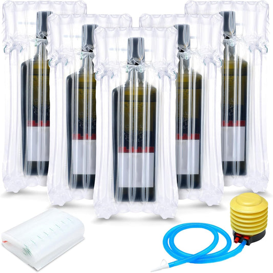 150 Pcs Wine Bottle Protector Bags for Travel Inflatable Air Column Wine Shipping Sleeves Cushion with Reusable Pump Bag for Travel, Safety Shipping