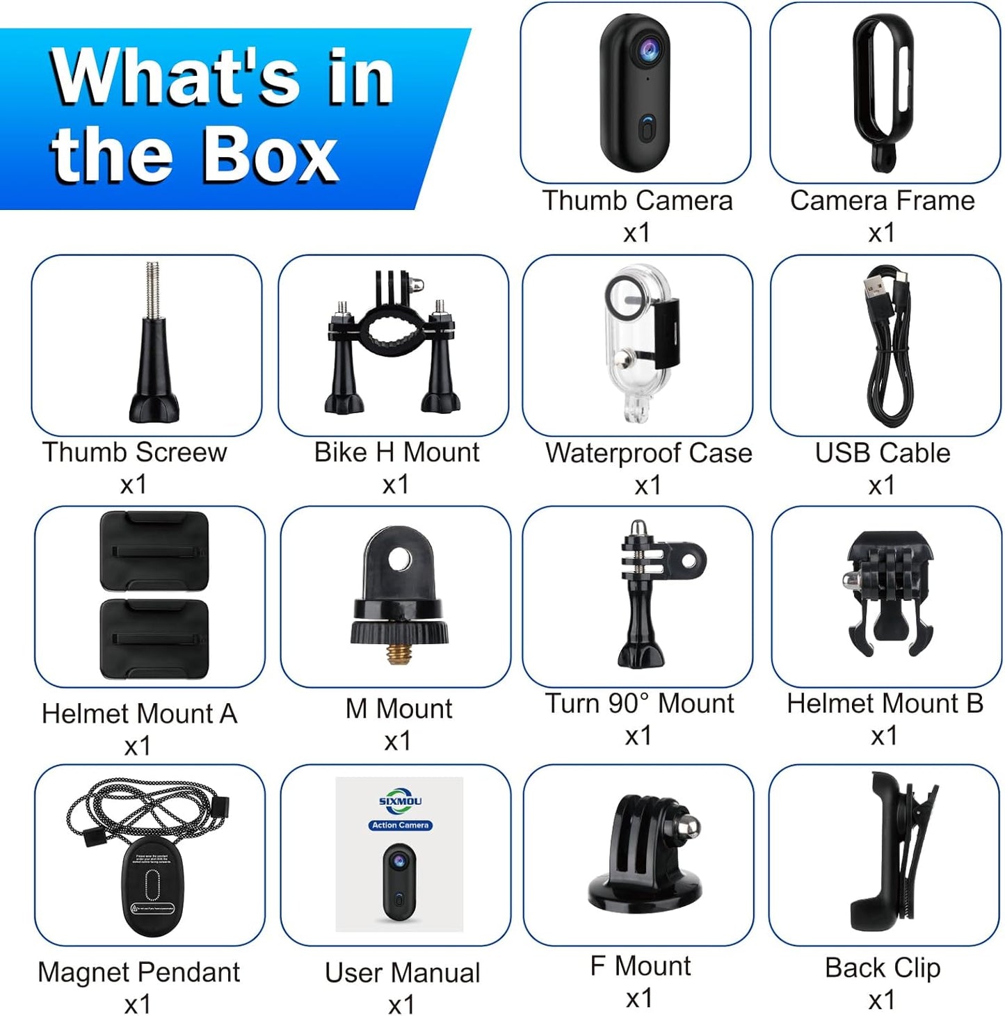 I3 4K Thumb Action Camera,Tiny Size, Mount Anywhere,Small Body Camera with Spring Clip,Portable Vlogging,Hands-Free POV Recording,Helmet Cam for Cycling,Motorcycle (With 128G-Card, Black)