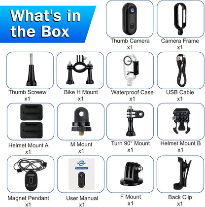 I3 4K Thumb Action Camera,Tiny Size, Mount Anywhere,Small Body Camera with Spring Clip,Portable Vlogging,Hands-Free POV Recording,Helmet Cam for Cycling,Motorcycle (With 128G-Card, Black)