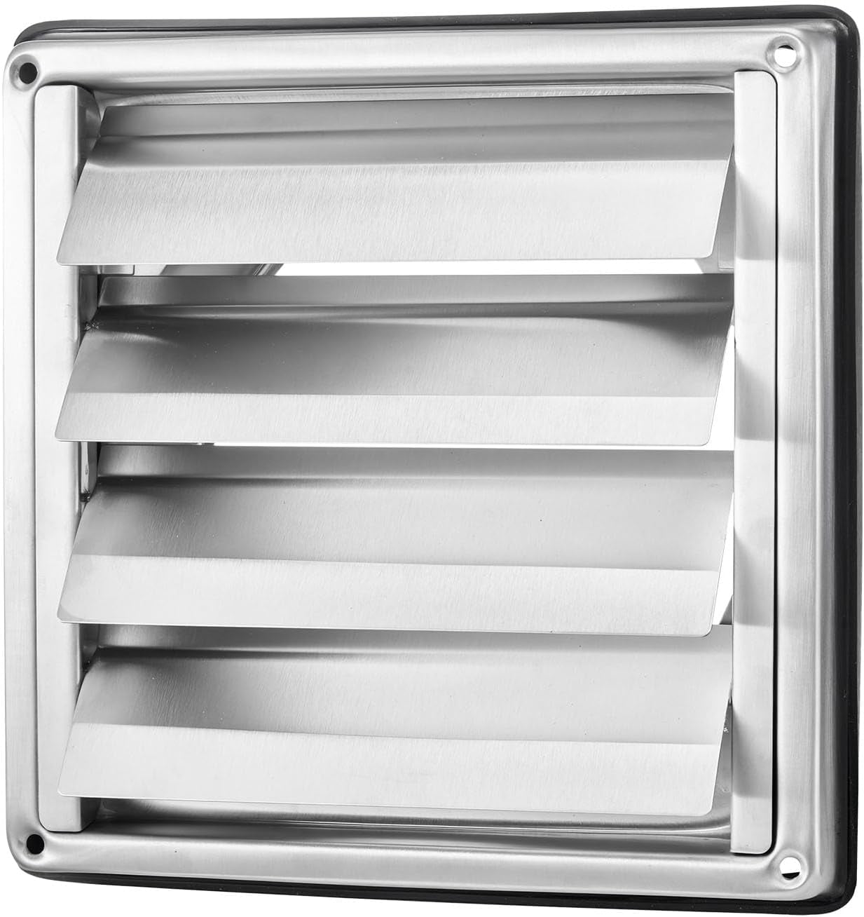 6 Inch Wall Vent Cover, Louvered Square AC Vent Gable Cover, Premium Stainless Steel & with Noise Reducing Rubber Gasket, for House,Bathroom,Garage,Kitchen,Basement (1 Pack, Silver)