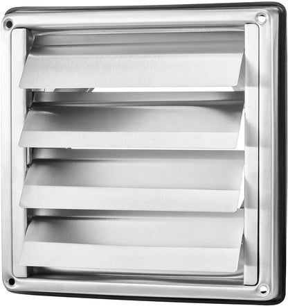 6 Inch Wall Vent Cover, Louvered Square AC Vent Gable Cover, Premium Stainless Steel & with Noise Reducing Rubber Gasket, for House,Bathroom,Garage,Kitchen,Basement (1 Pack, Silver)