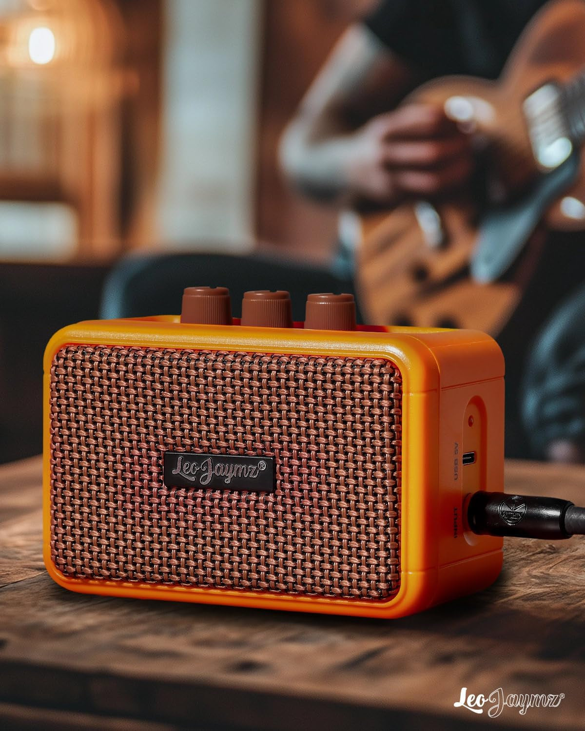 Mini Guitar Amplifier - 5W Dual Speaker BT Wireless Guitar Amp， Rechargeable Battery, Clean/Overdrive Modes, Headphone Jack,Ideal for Practice & Performance (Orange)