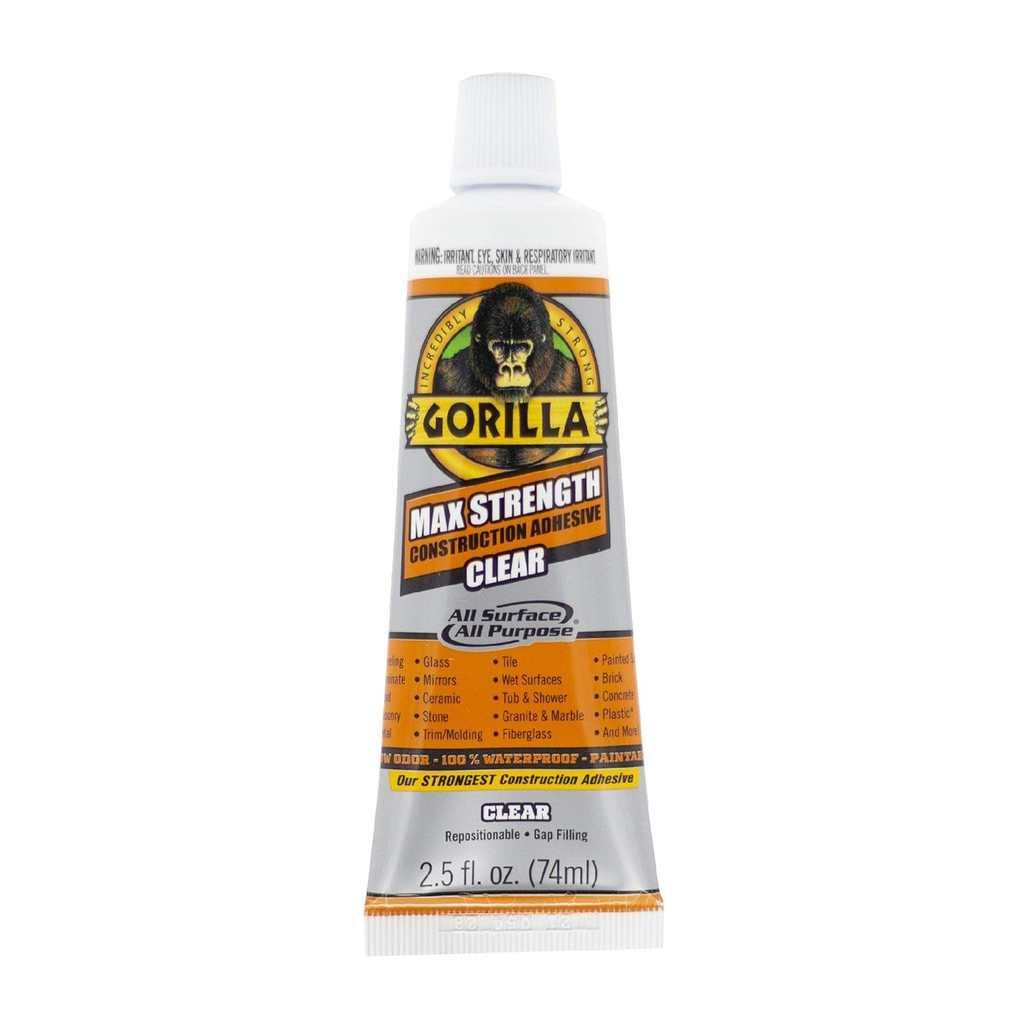 Max Strength Construction Adhesive, Clear Glue, 2.5 Ounce Squeeze Tube (Pack of 2) - Gap Filling and Waterproof