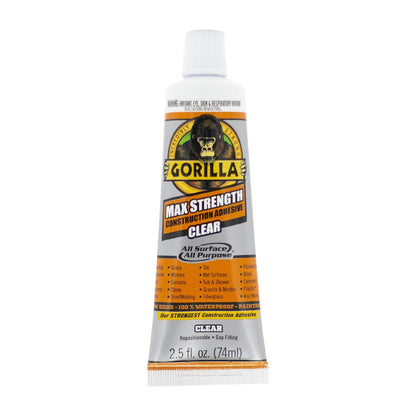 Max Strength Construction Adhesive, Clear Glue, 2.5 Ounce Squeeze Tube (Pack of 2) - Gap Filling and Waterproof