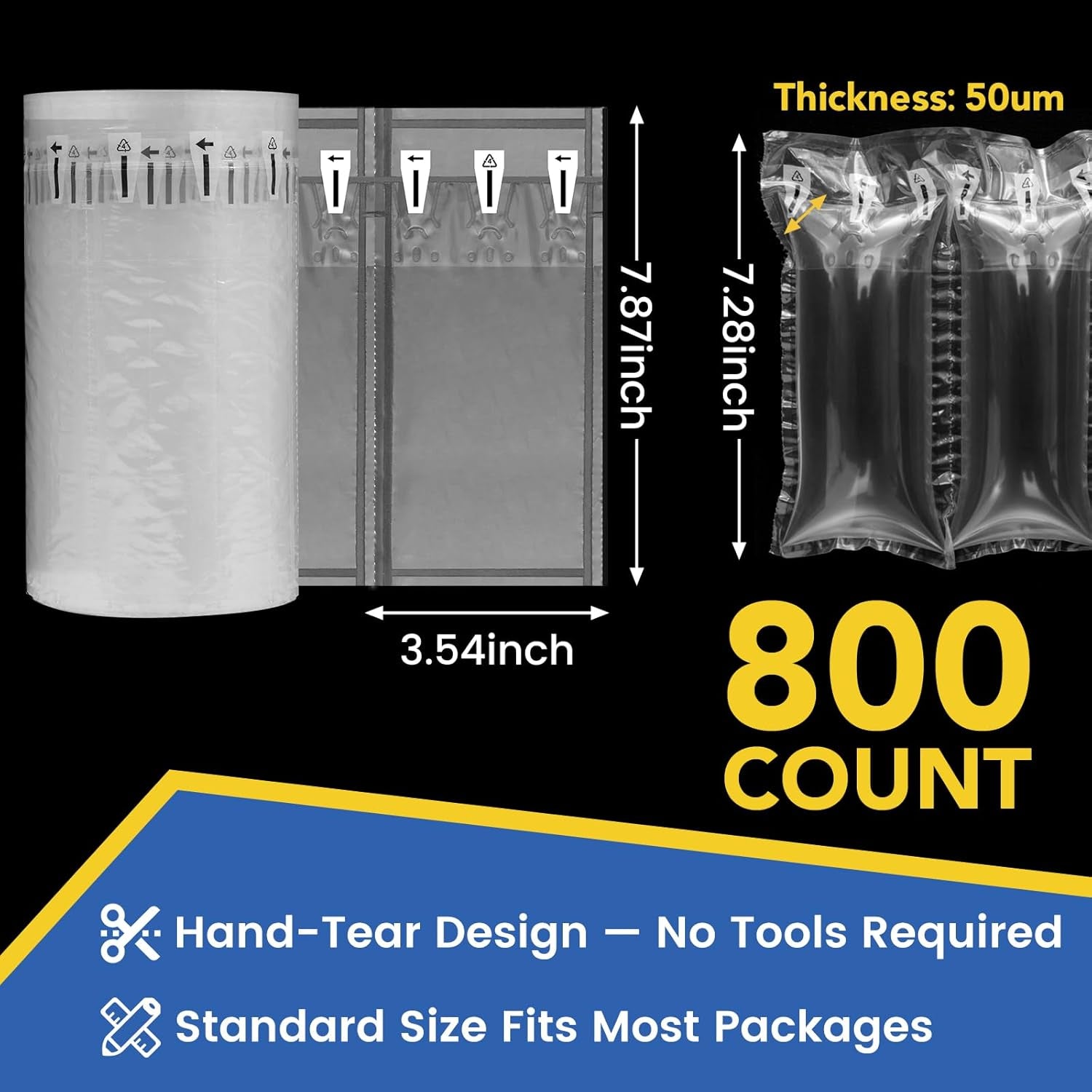 Air Pillows for Shipping 800 Count with Pump, Inflatable Packing Air Bags 3.54" X 7.87", Shipping Supplies Packing Materials Alternative to Packing Peanuts, Moving, Storage, Gift Wrapping