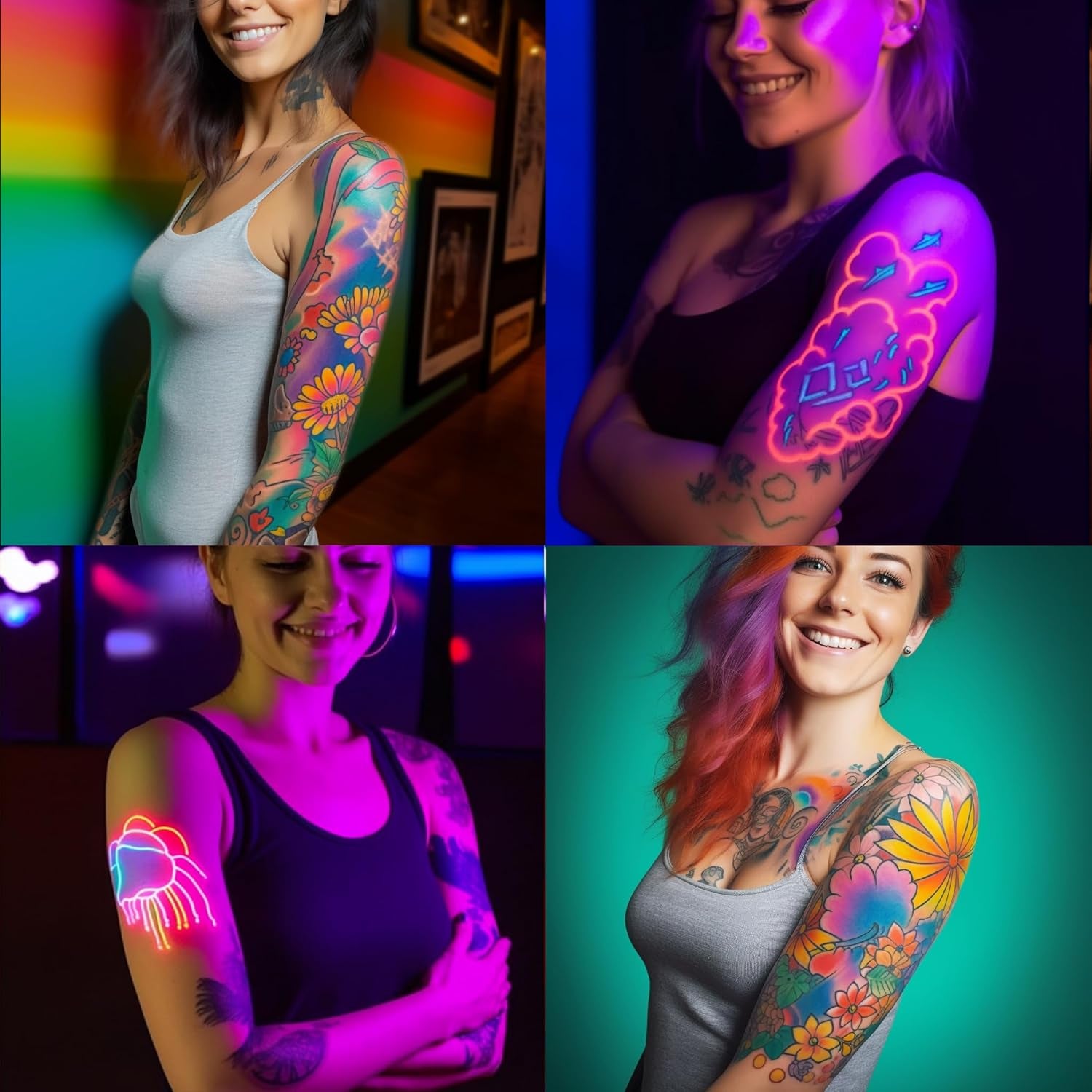 Temporary Tattoo Markers for Skin,15Pcs Dual-Ended Tattoo Pen + 50 Paint Stencils + 43 Tattoos Stickers,Glitter & Matte & Neon Glow Body Marker Set, Removable Fake Tattoos Kit for Teens and Adult