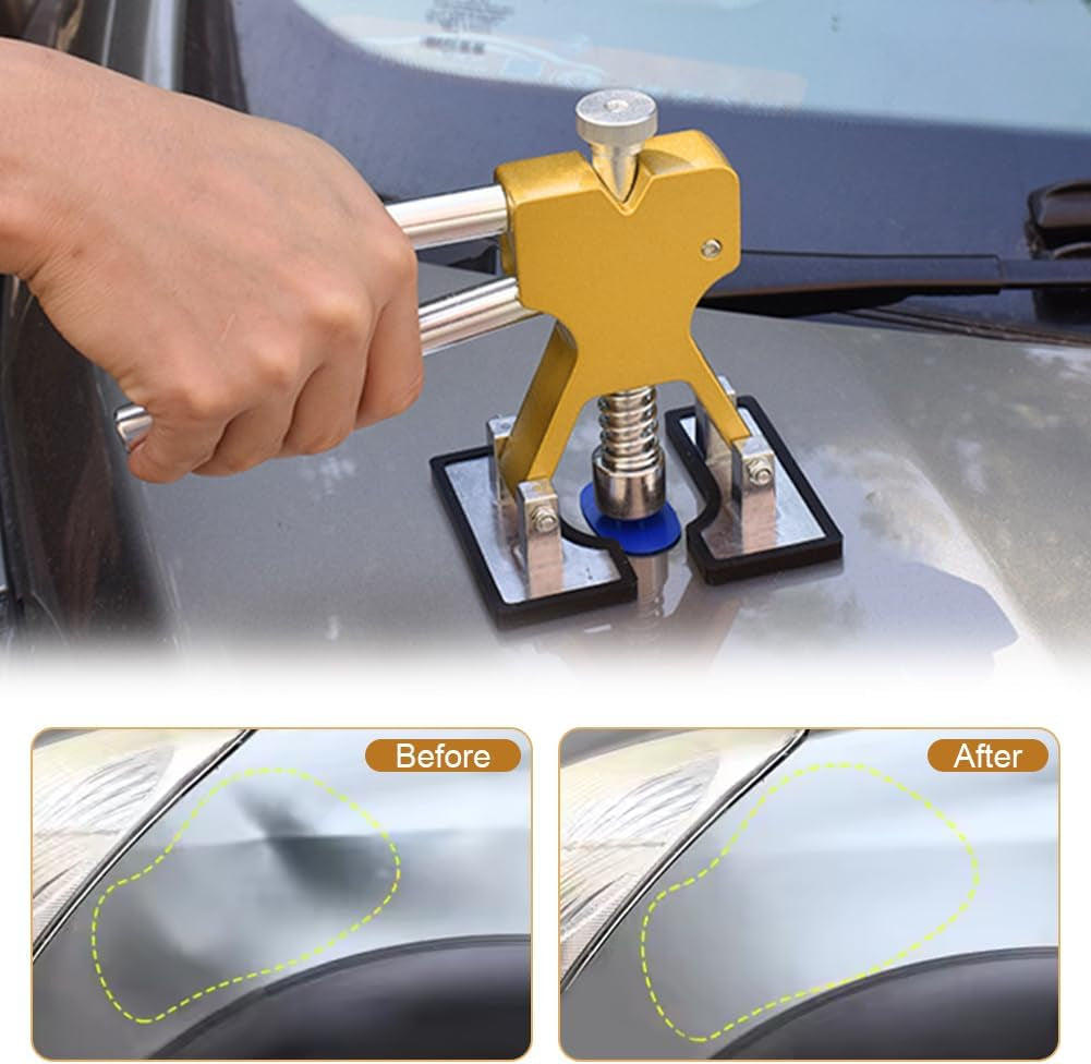 Auto Body Repair Kit Car Dent Puller with 18Pcs Pull Tabs, Universal T Bar Paintless Dent Remover Tool Lifter for Auto Hail Damage Repair & Other Metal Surface