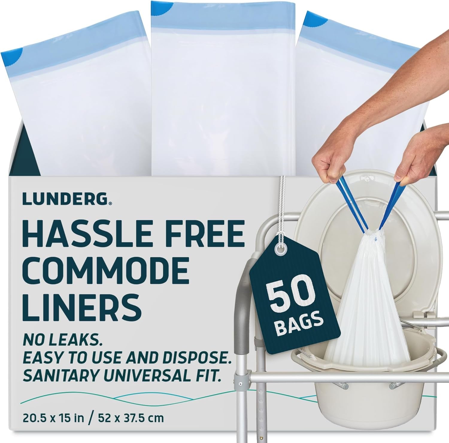 Commode Liners - Value Pack 50 Count Universal Fit - Medical Grade Bedside Commode Liners Disposable for Adult Commode Chair, Portable Toilet Bags or Camping Toilet Bags