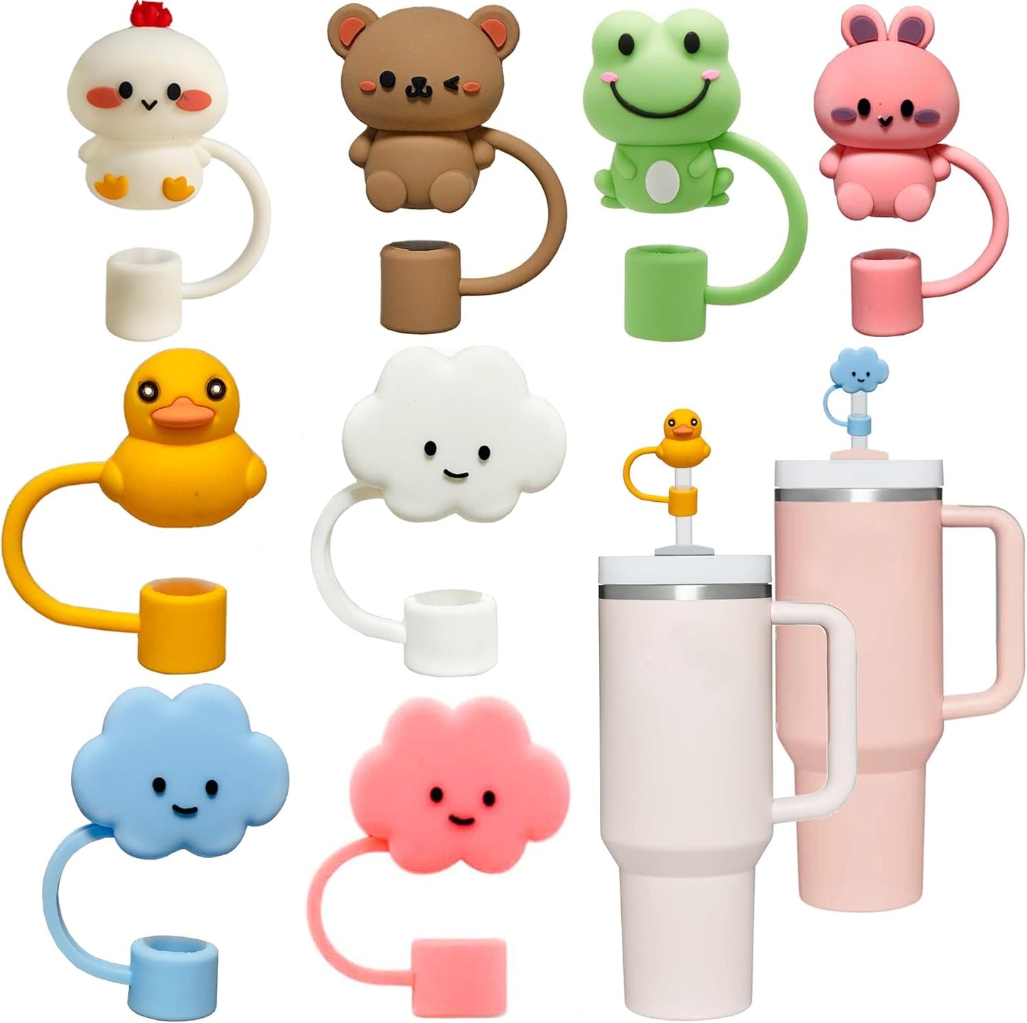 8 PCS Animal Straw Cover, Cloud Straw Topper for 30&40 Oz Tumbler, Silicone Straw Covers Cap Cute Straw Caps in Various Shapes, Reusable Straw Tip Covers for 0.4 Inch/10 Mm Straws
