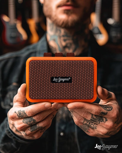 Mini Guitar Amplifier - 5W Dual Speaker BT Wireless Guitar Amp， Rechargeable Battery, Clean/Overdrive Modes, Headphone Jack,Ideal for Practice & Performance (Orange)