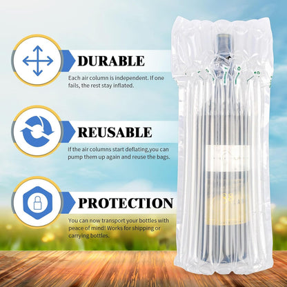 Wine Bottle Protector Travel Bags, 100 Packs Inflatable Air Column Packaging Bubble Cushion Wrap for Suitcase Luggage Airplane, Safety Shipping