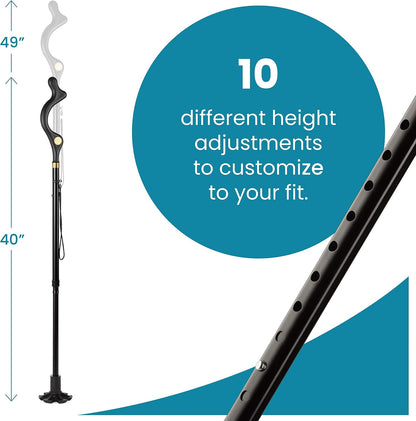 Walking Cane for Men and Women - Special Balancing Stick with 10 Adjustable Heights - Self Standing, Folding, Portable, Collapsible, and Comfortable