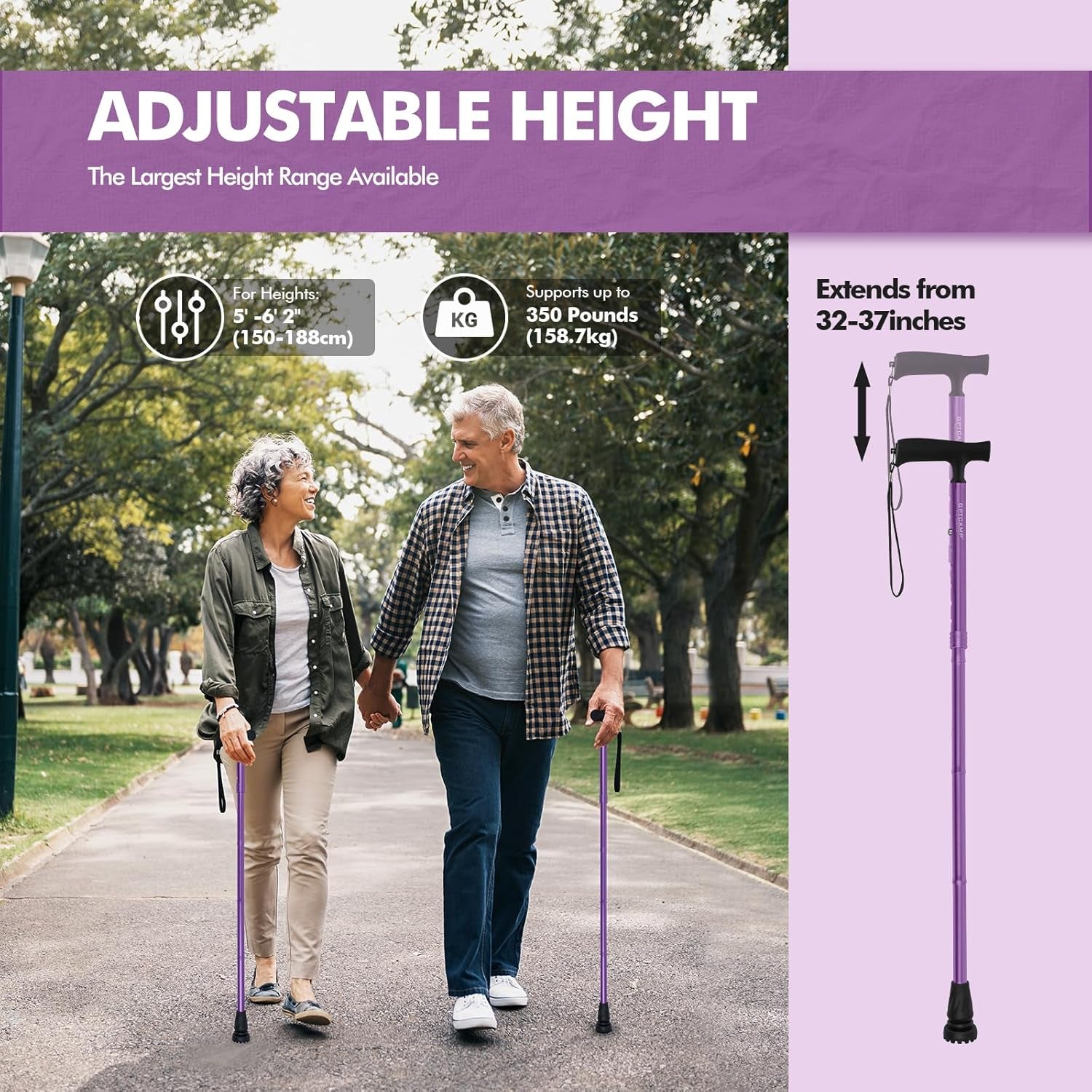 G2 Walking Stick, Fold-Up Walking Cane for Women and Men with Wrist Strap, Portable, Foldable, Collapsible, Lightweight and Sturdy with Comfortable T Handle