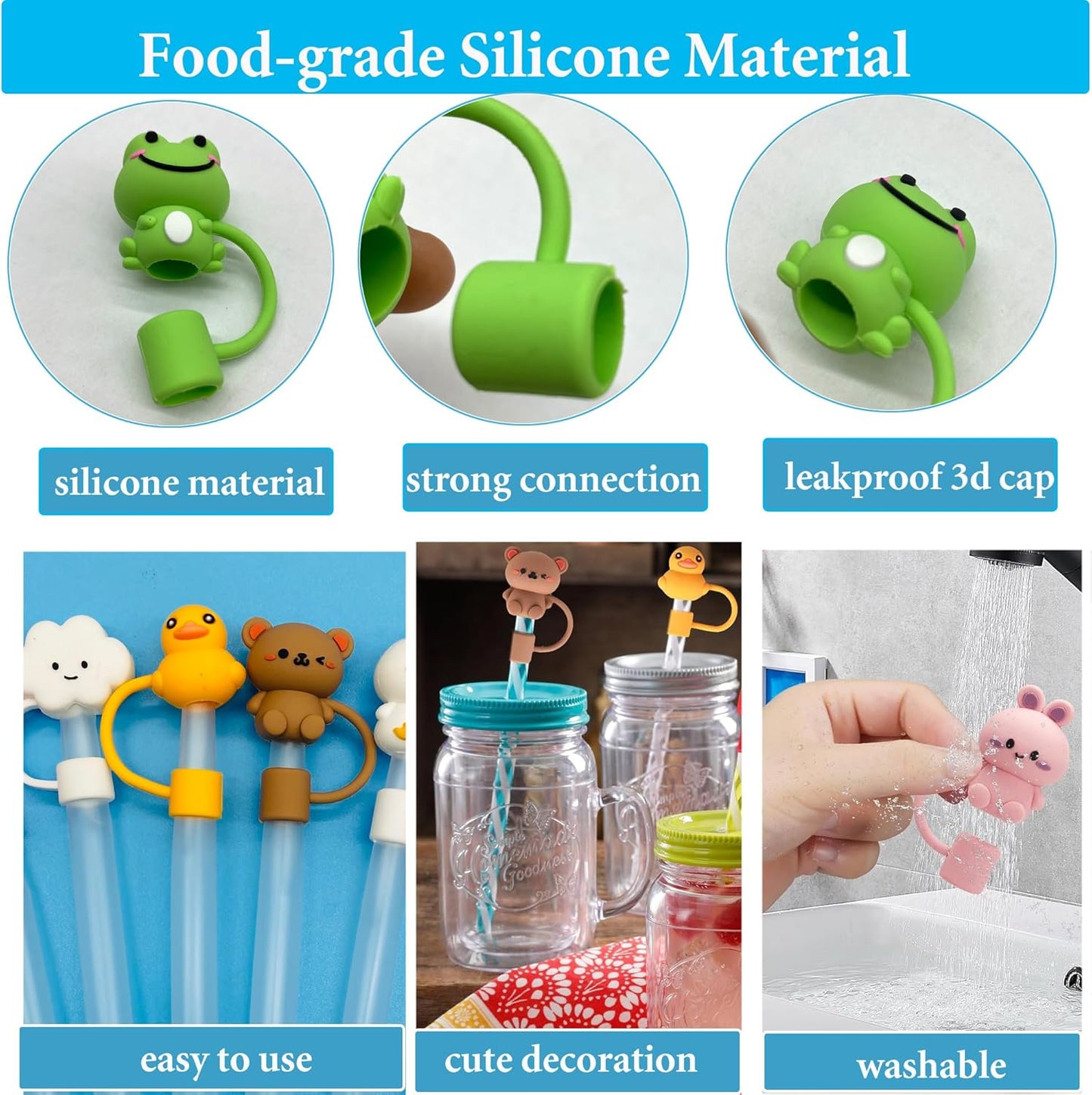 8 PCS Animal Straw Cover, Cloud Straw Topper for 30&40 Oz Tumbler, Silicone Straw Covers Cap Cute Straw Caps in Various Shapes, Reusable Straw Tip Covers for 0.4 Inch/10 Mm Straws