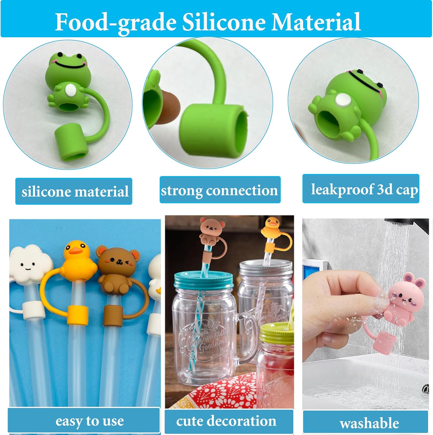 8 PCS Animal Straw Cover, Cloud Straw Topper for 30&40 Oz Tumbler, Silicone Straw Covers Cap Cute Straw Caps in Various Shapes, Reusable Straw Tip Covers for 0.4 Inch/10 Mm Straws