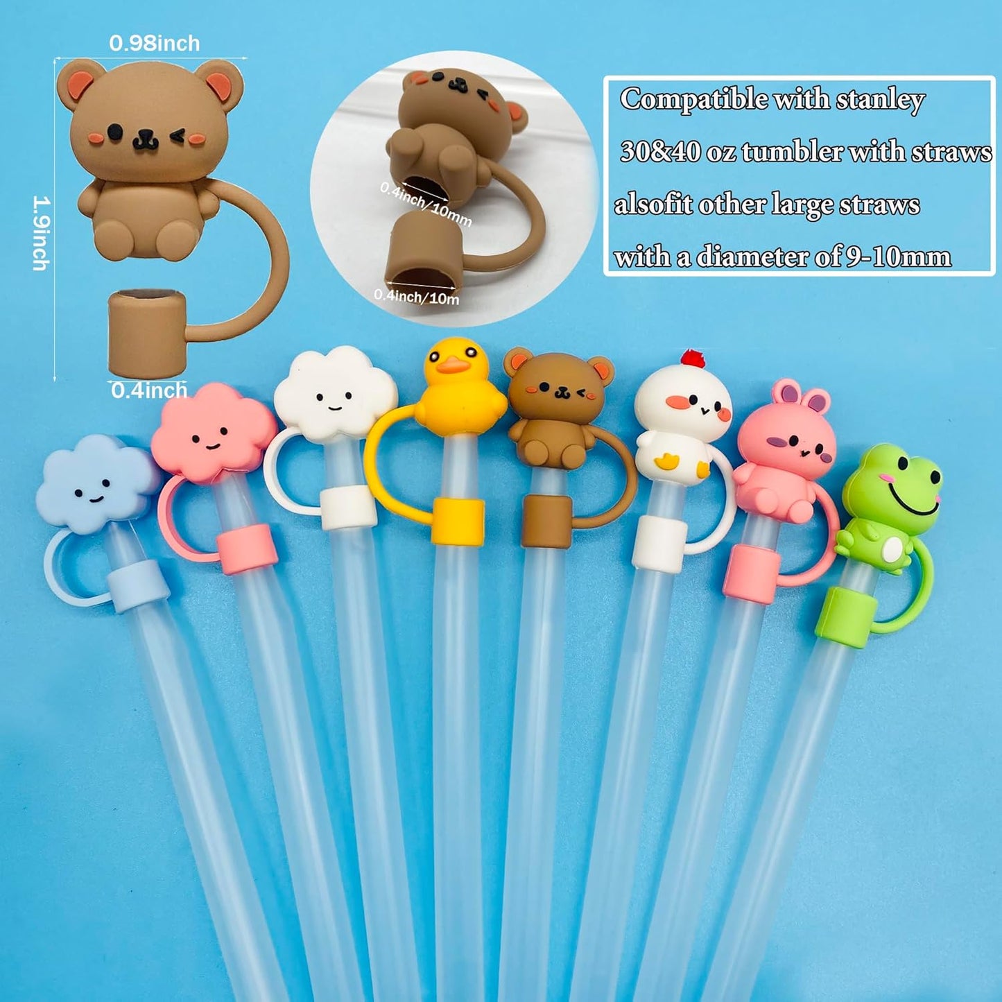 8 PCS Animal Straw Cover, Cloud Straw Topper for 30&40 Oz Tumbler, Silicone Straw Covers Cap Cute Straw Caps in Various Shapes, Reusable Straw Tip Covers for 0.4 Inch/10 Mm Straws