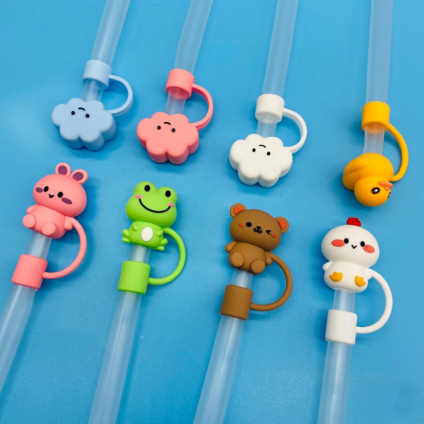 8 PCS Animal Straw Cover, Cloud Straw Topper for 30&40 Oz Tumbler, Silicone Straw Covers Cap Cute Straw Caps in Various Shapes, Reusable Straw Tip Covers for 0.4 Inch/10 Mm Straws