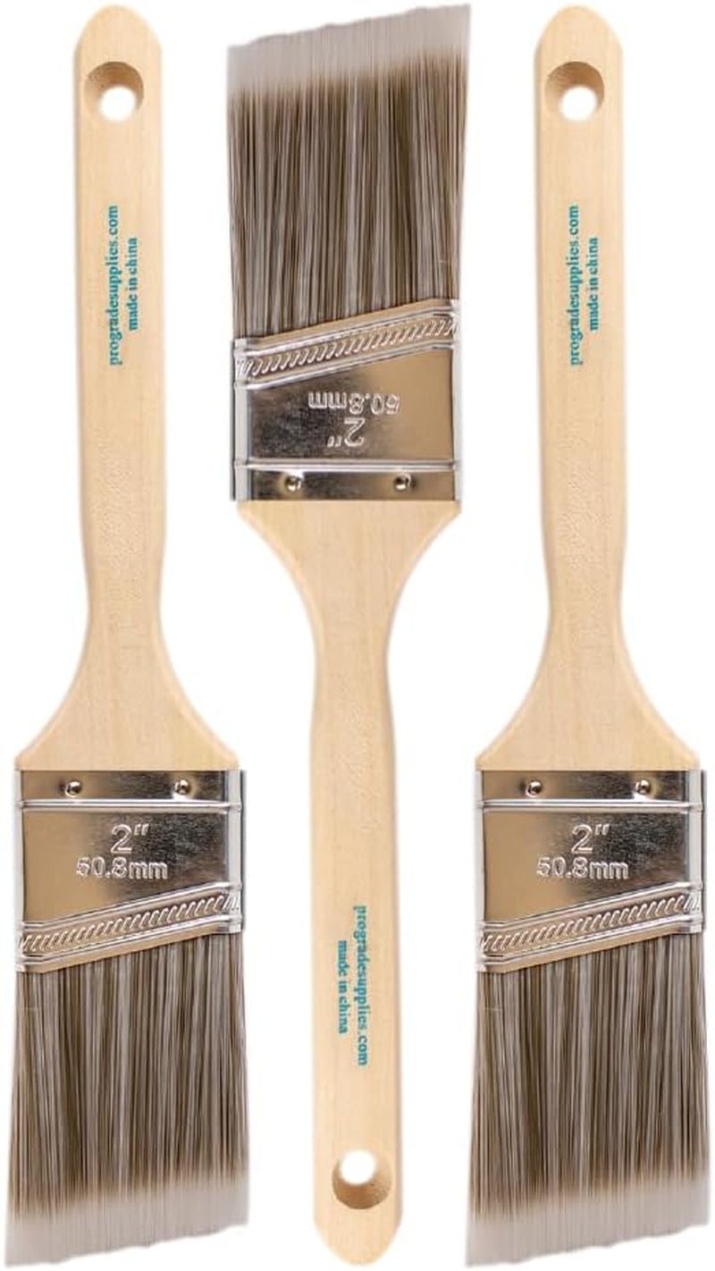 Paint Brush Set - 3-Pack - 2" Angle Brushes for All Latex and Oil Paints & Stains - Home Improvement - Interior & Exterior Use