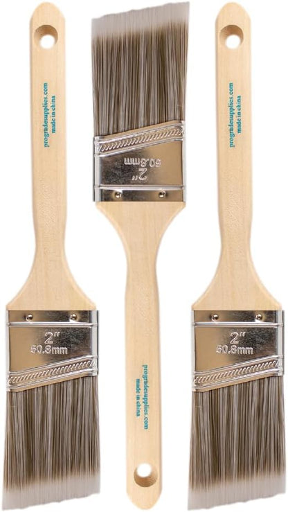 Paint Brush Set - 3-Pack - 2" Angle Brushes for All Latex and Oil Paints & Stains - Home Improvement - Interior & Exterior Use