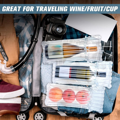 150 Pcs Wine Bottle Protector Bags for Travel Inflatable Air Column Wine Shipping Sleeves Cushion with Reusable Pump Bag for Travel, Safety Shipping