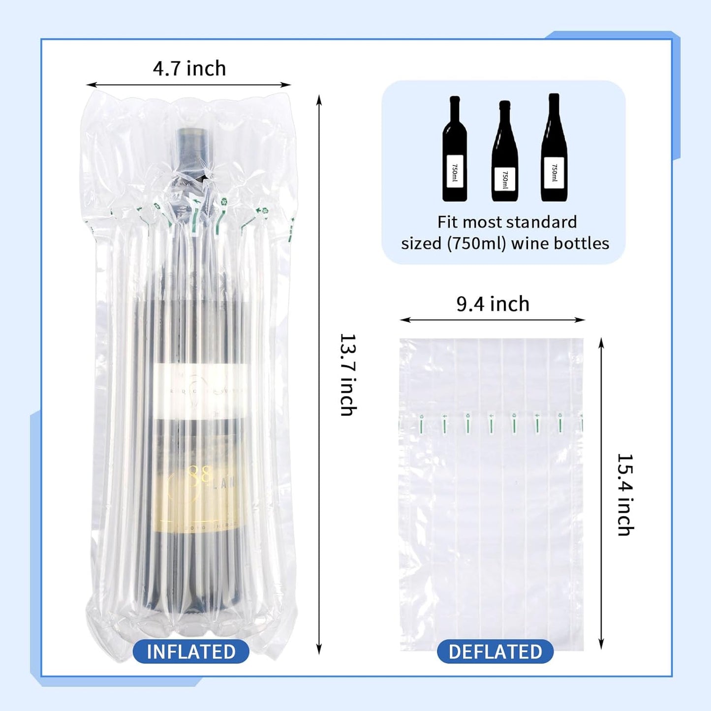 Wine Bottle Protector Travel Bags, 100 Packs Inflatable Air Column Packaging Bubble Cushion Wrap for Suitcase Luggage Airplane, Safety Shipping