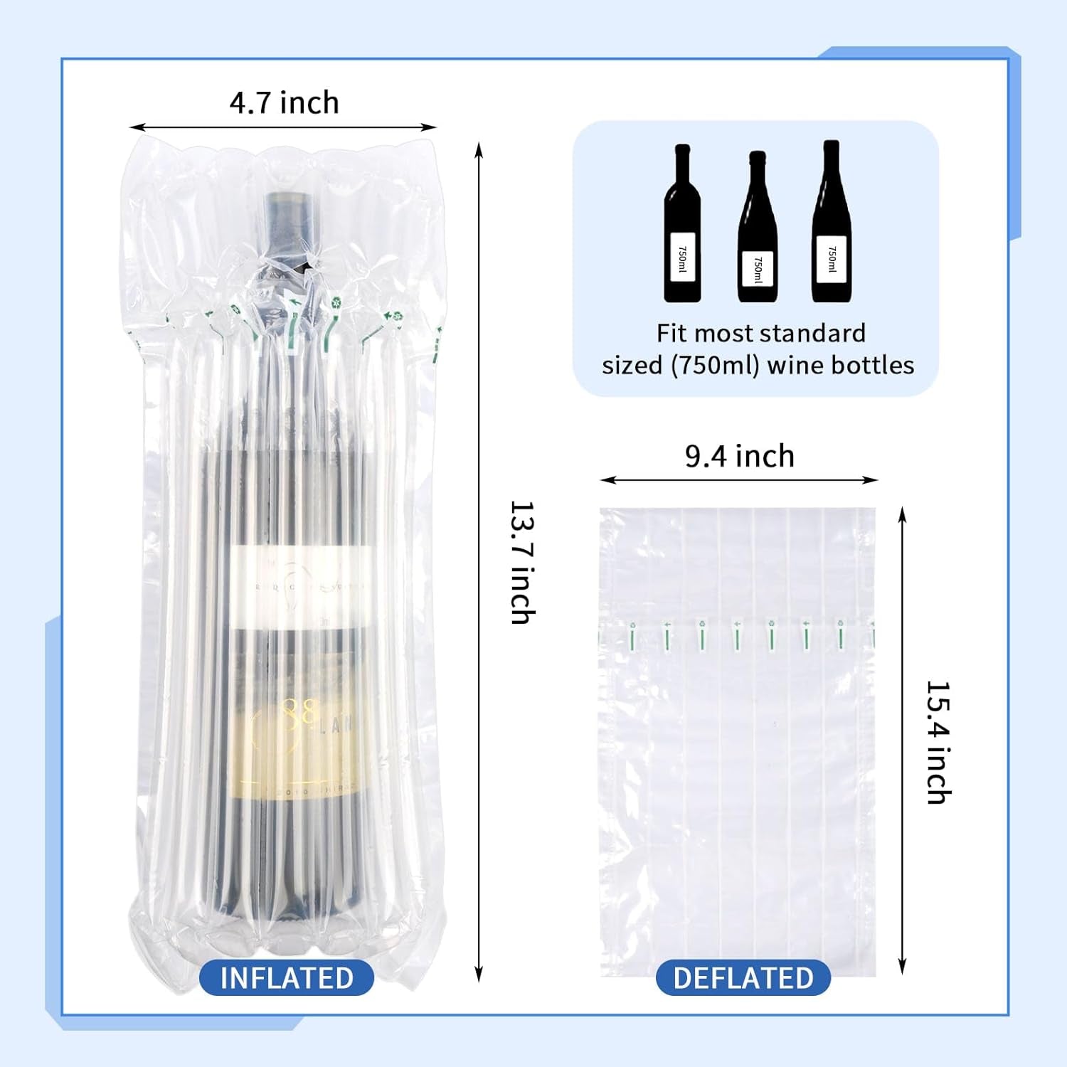 Wine Bottle Protector Travel Bags, 100 Packs Inflatable Air Column Packaging Bubble Cushion Wrap for Suitcase Luggage Airplane, Safety Shipping