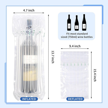 Wine Bottle Protector Travel Bags, 100 Packs Inflatable Air Column Packaging Bubble Cushion Wrap for Suitcase Luggage Airplane, Safety Shipping