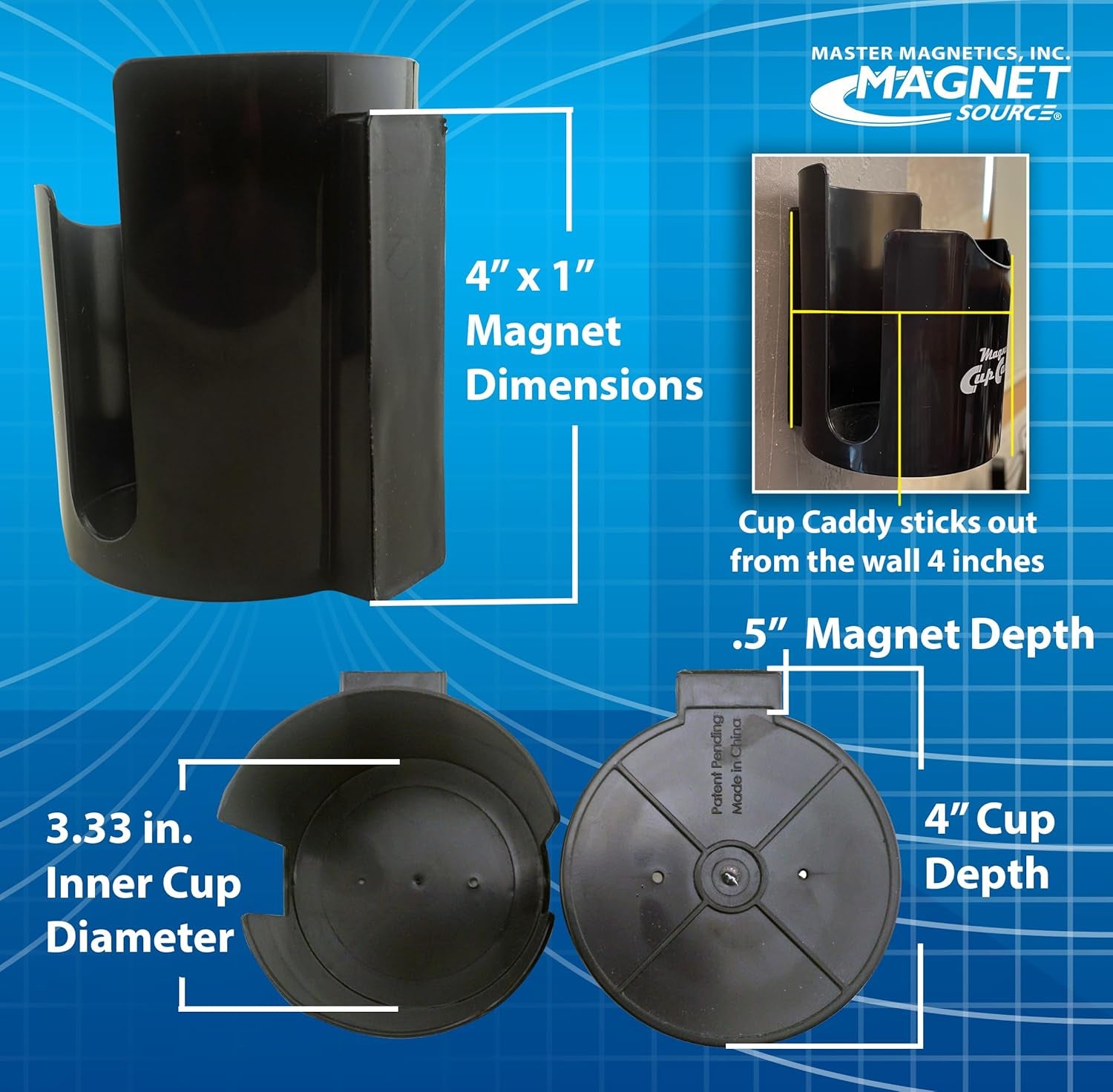 Magnetic Cup Holder - Caddy for Bottles, Glasses, and Cans - Fits on Fridge, Lawnmower, Forklift, Cart, or Ladder - Heavy-Duty Magnet
