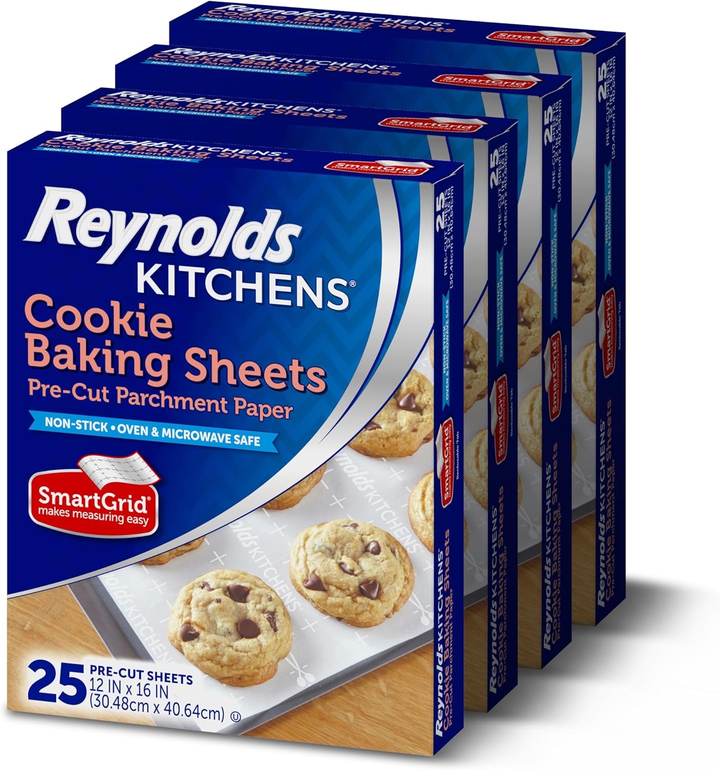 Kitchens Cookie Baking Sheets, Pre-Cut Parchment Paper,25 Count (Pack of 4), 100 Total Sheets