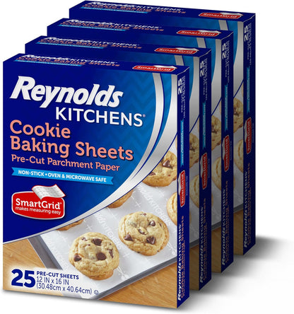 Kitchens Cookie Baking Sheets, Pre-Cut Parchment Paper,25 Count (Pack of 4), 100 Total Sheets
