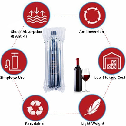 Wine Bottle Protector Bag for Travel, 50 Packs Inflatable Packaging Bubble Wrap for Wine Fruit Glass Bottle, Inflatable Air Column Cushion Bags with Free Pump in Airplane Cushioning