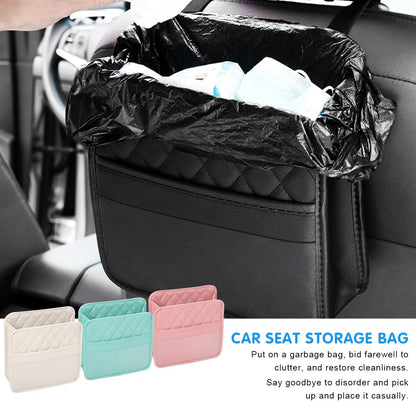 Car Seat Back Organizer, PU Leather Vehicle Backseat Hanging Storage Pocket, Multipurpose Auto Travel Essentials Accessories for Kids & Adults, Universal for Most Cars (Black)