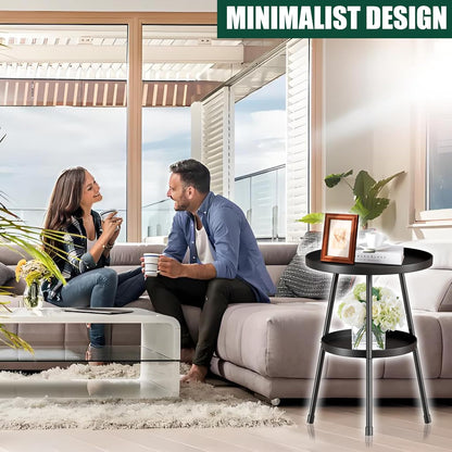 round Metal Side Table Small End Table for Indoor Outdoor, Mid Century Modern Decor, Simple Circle Accent Table for Living Room Bedroom Bathroom Office All Matte Black