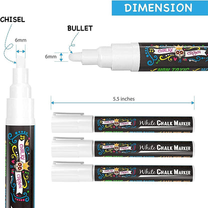Liquid Chalk Marker Pen - White Drawing Chalk - Chalkboard Markers for Chalkboard Signs, Windows, Blackboard, Glass - 6Mm Reversible Tip (5 Pack)