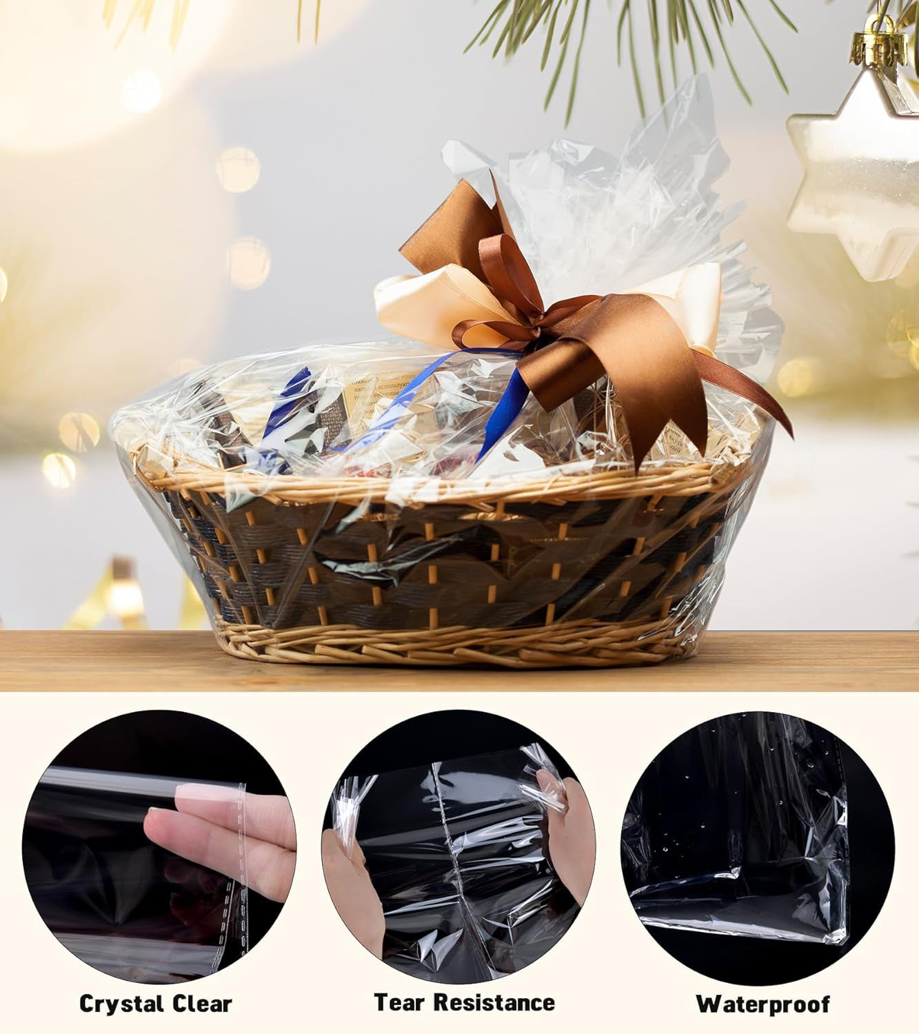 6PCS Extra Large Cellophane Bags, 30X40 Inches Clear Cellophane Wrap for Gift Baskets, Jumbo Huge Packaging Clear Gift Bags 2.8 Mil Thick