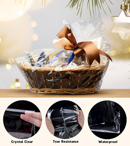 6PCS Extra Large Cellophane Bags, 30X40 Inches Clear Cellophane Wrap for Gift Baskets, Jumbo Huge Packaging Clear Gift Bags 2.8 Mil Thick