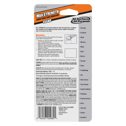 Max Strength Construction Adhesive, Clear Glue, 2.5 Ounce Squeeze Tube (Pack of 2) - Gap Filling and Waterproof