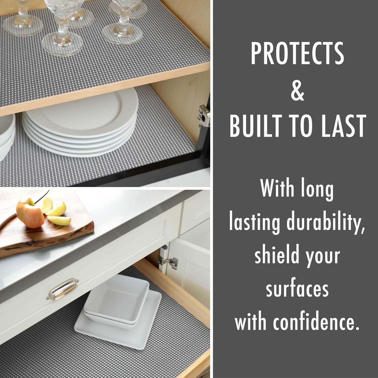 Brand Beaded Grip Durable Non-Adhesive Non-Slip Shelf and Drawer Liner, 12" X 20', Cool Gray