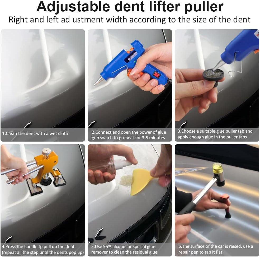 Auto Body Dent Puller Kit, Paintless Dent Repair Tool Adjustable Car Dent Remover Kit with Rubber Hammer and Metal Tap down Pen for Auto Hail Damage Repair & Other Metal Surface 39PCS