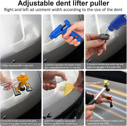 Auto Body Dent Puller Kit, Paintless Dent Repair Tool Adjustable Car Dent Remover Kit with Rubber Hammer and Metal Tap down Pen for Auto Hail Damage Repair & Other Metal Surface 39PCS