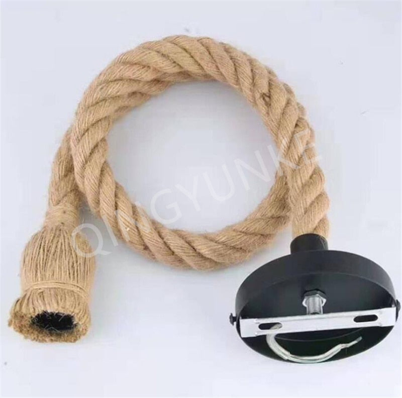 Hemp Rope Led Vintage Rattan Hanging Light