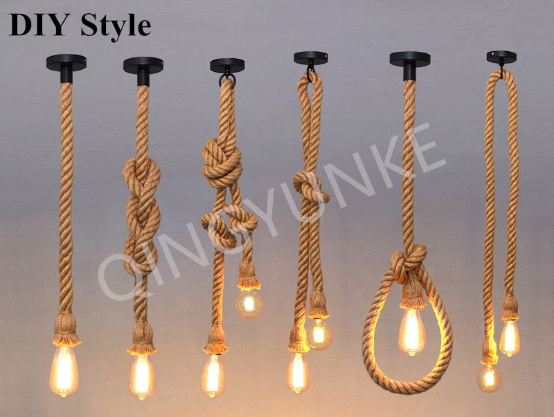 Hemp Rope Led Vintage Rattan Hanging Light