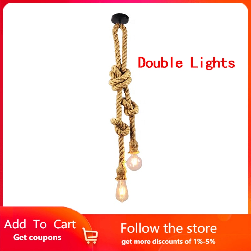 Hemp Rope Led Vintage Rattan Hanging Light